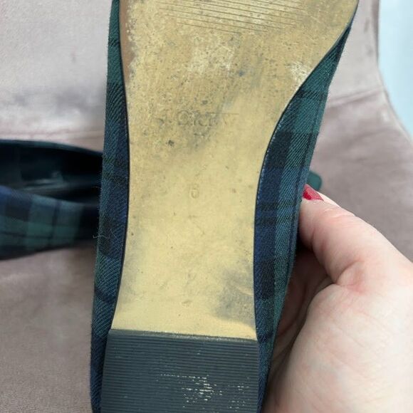 J. Crew Tartan Plaid Ballet Flats Womens 6 Point Toe Bow Navy Blue Green - Picture 7 of 8